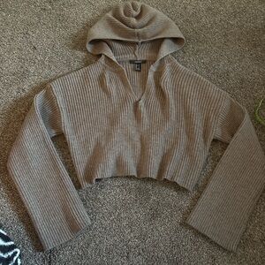Cozy Brown Ribbed Knit Hoodie Sweater